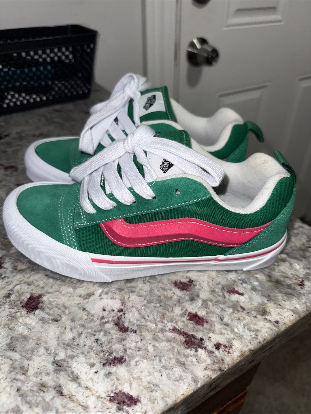 Vans Green Sneakers with Pink Side Stripe